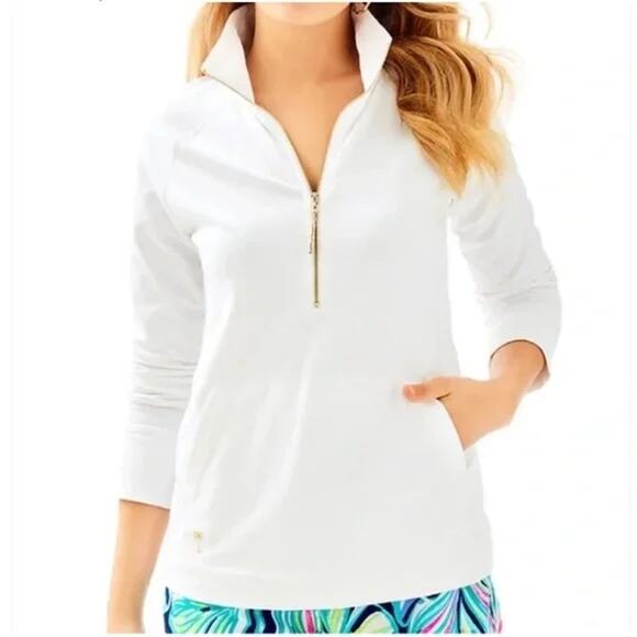 Lilly Pulitzer Pullover Womens Large Skipper Popover Half Zip White Gold Zipper - Picture 1 of 11